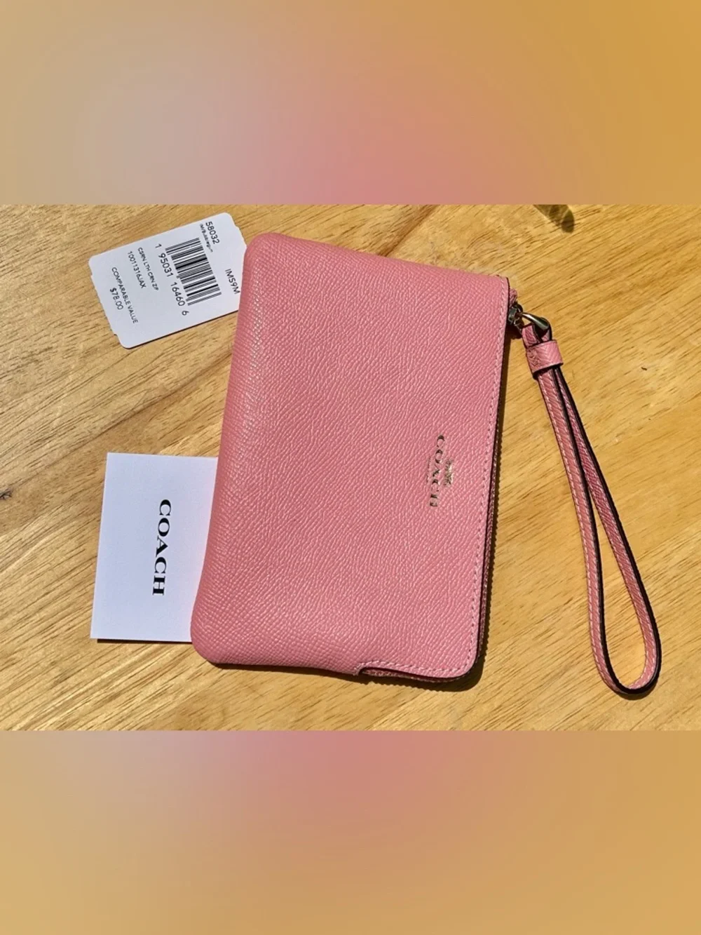 Coach Bubblegum Pink Leather Wristlet Corner Zip NWT - Picture 14 of 16